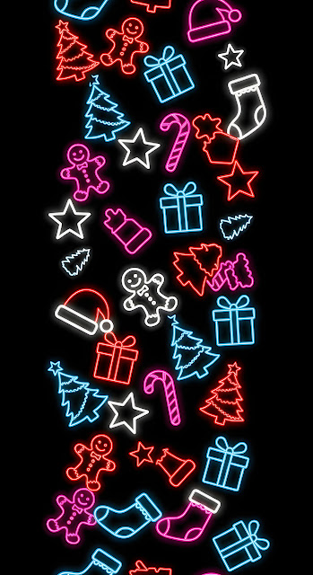 Neon Christmas Icons Pattern Dark Mode Festive Design - Free mobile Wallpaper