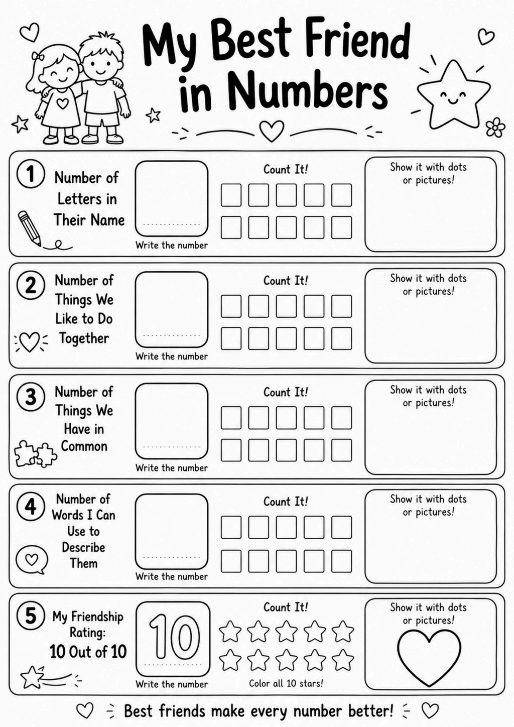 My Best Friend in Numbers Worksheet