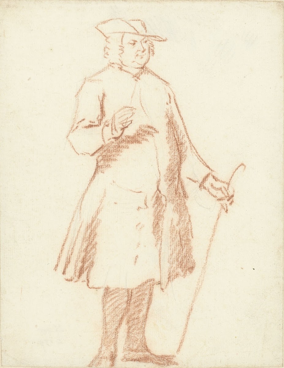 Staande man met wandelstok in de linkerhand 1706 1750