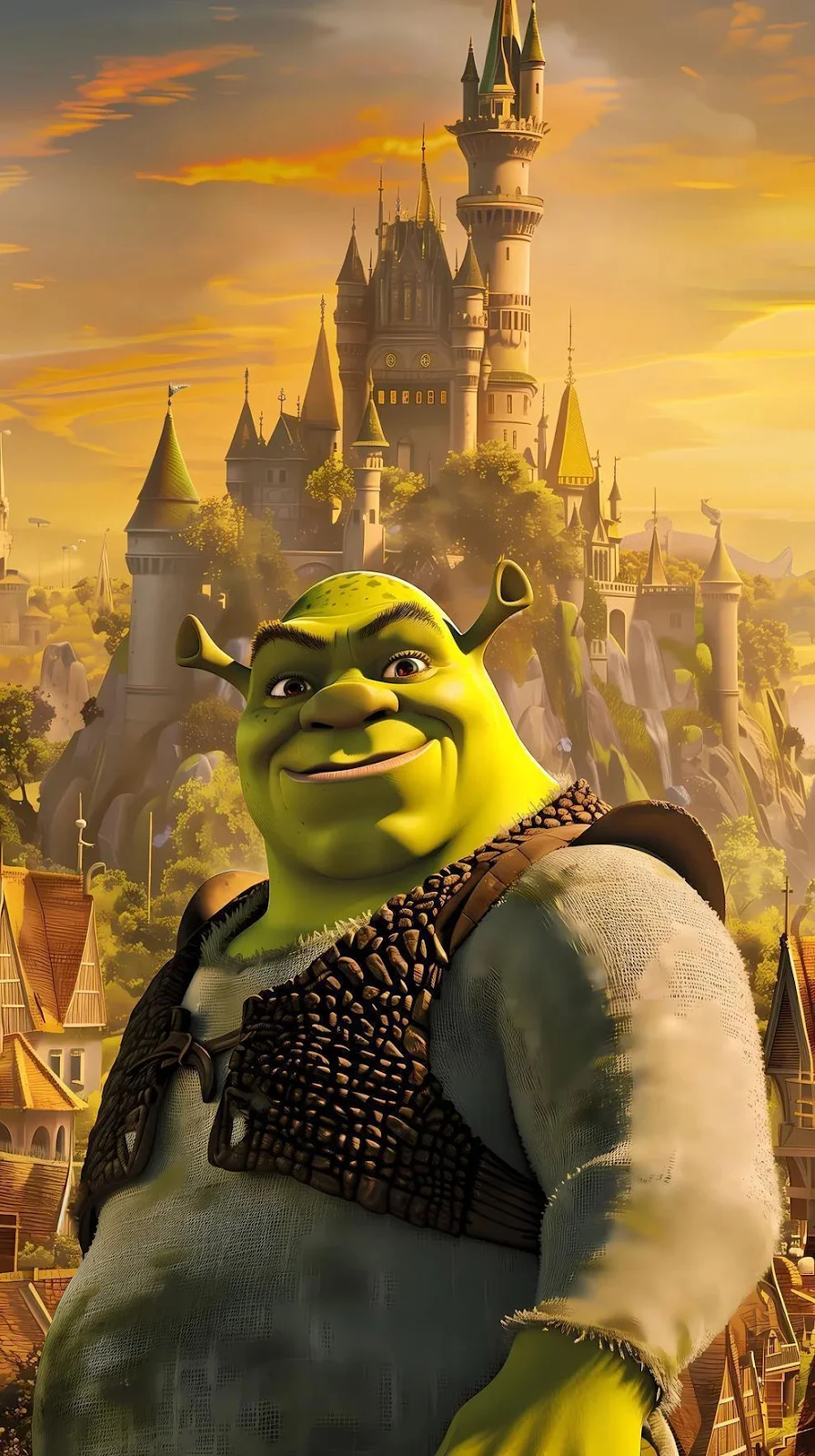 Shrek in Front of the Castle - 3D Digital Art iPhone Wallpaper (990x1768)