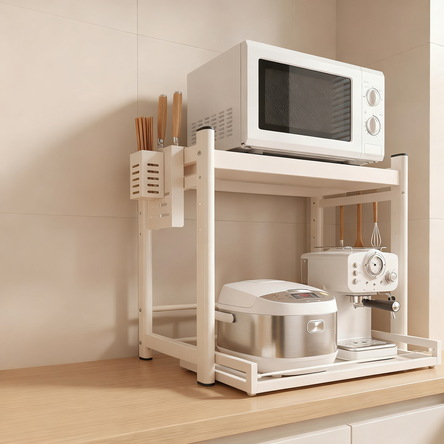 Kitchen shelf with drawer, adjustable, cream
