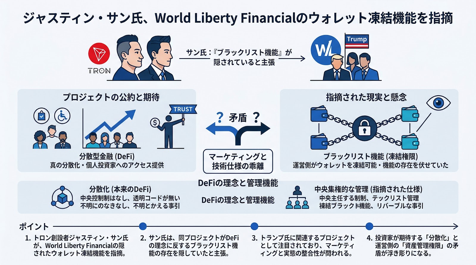 ジャスティン・サン氏、World Liberty Financialにウォレット凍結機能の隠匿を指摘