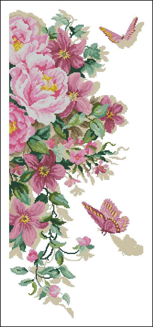 CMP 171275 Pink Flowers And Two Butterflies