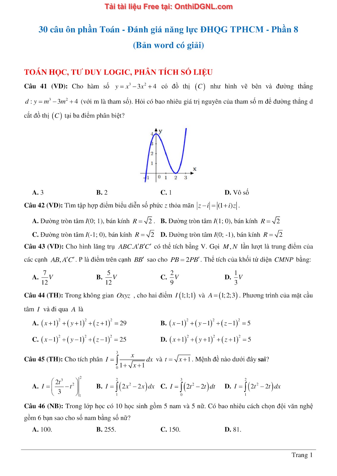 900 bài tập môn Toán - Ôn thi ĐGNL ĐHQG TP HCM Phần 8
