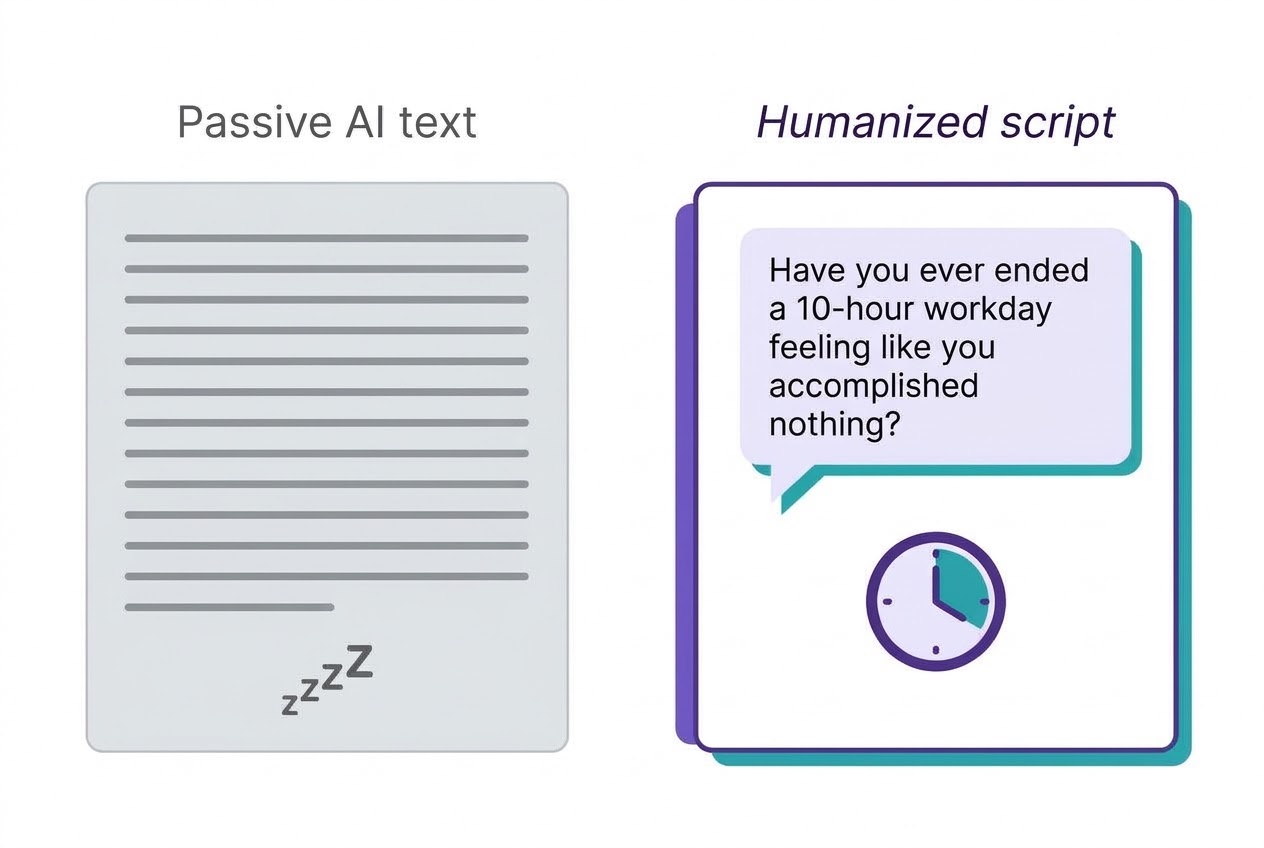 Passive AI text compared with a humanized Socratic course script
