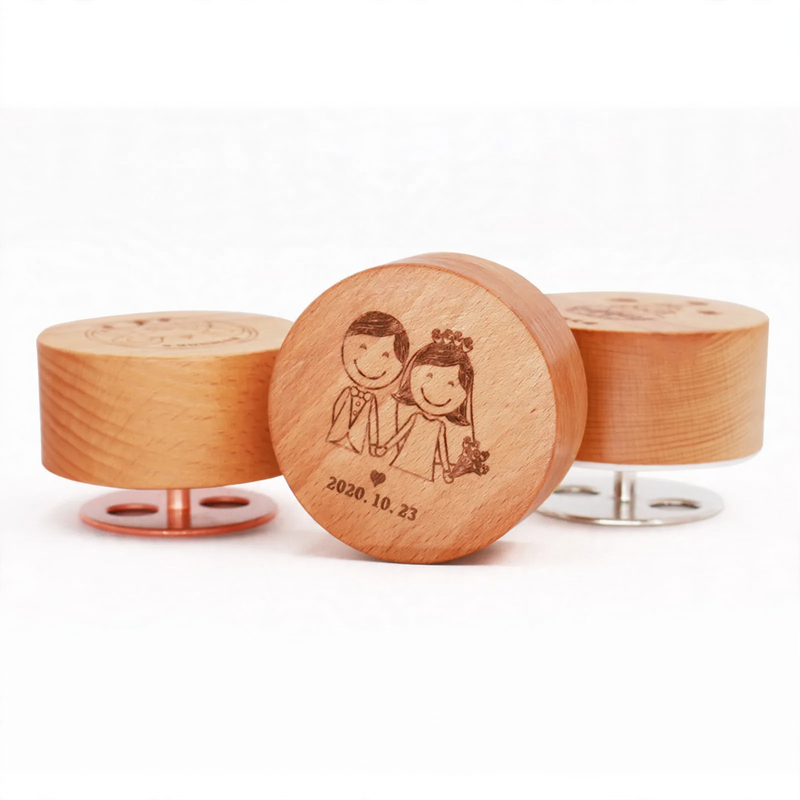 Round Music Box Made of Beech Wood