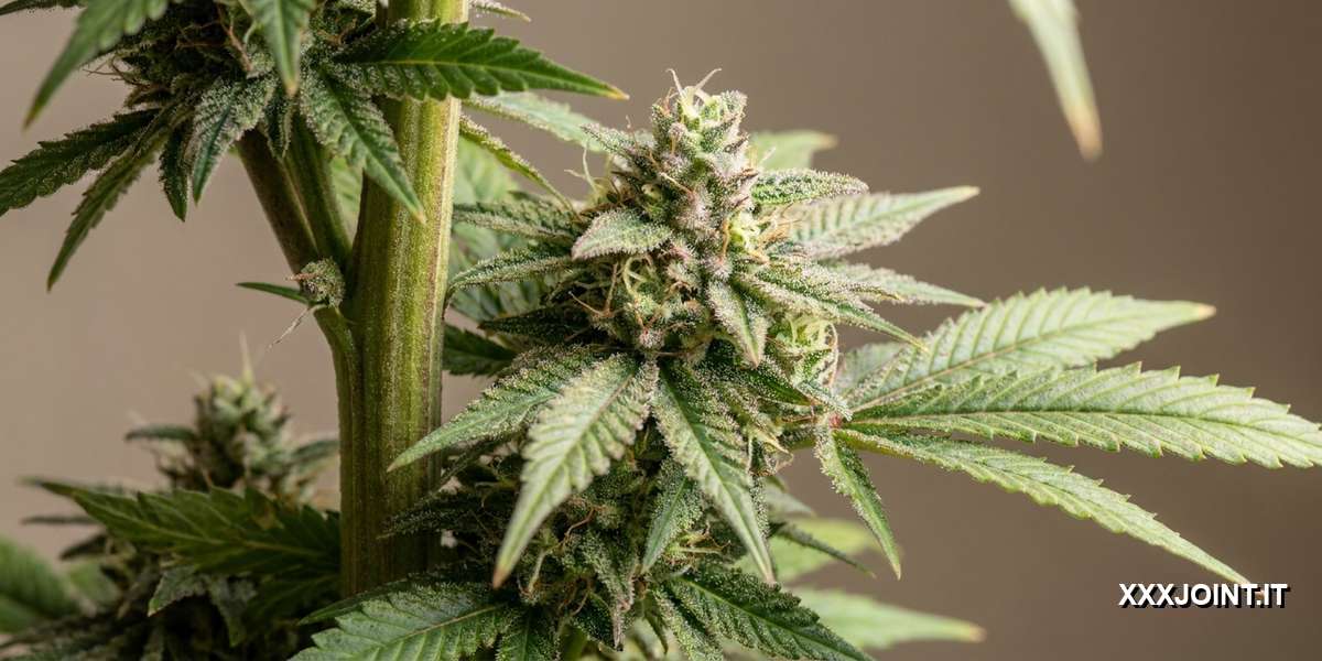 Struttura della pianta di cannabis con foglie e fiori ben visibili