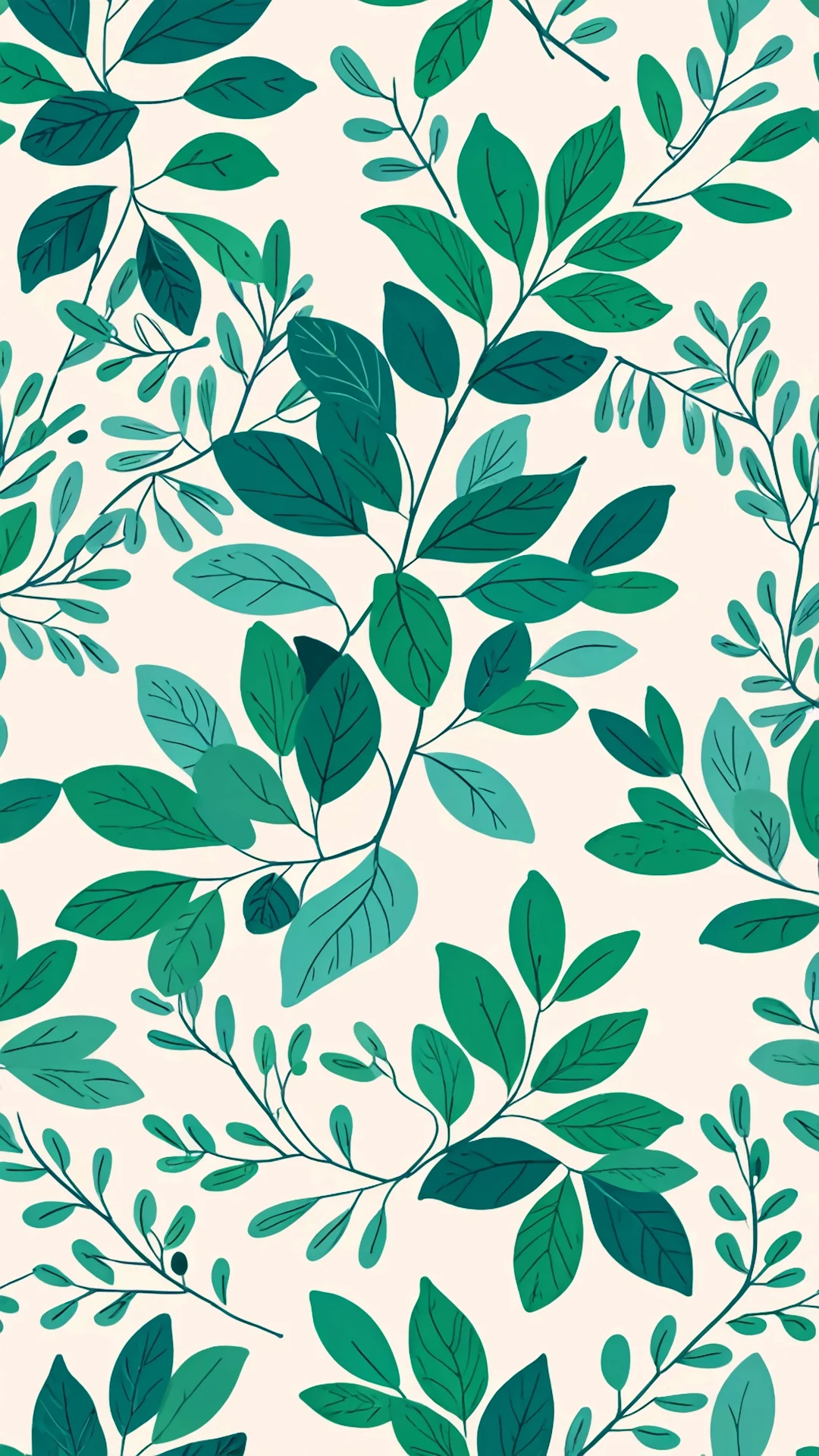 Seamless Teal and Green Leaf Pattern on Pale Cream Background - Free 4K mobile Wallpaper