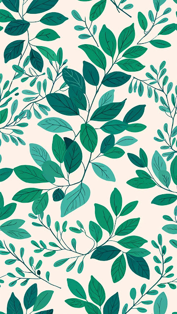 Seamless Teal and Green Leaf Pattern on Pale Cream Background - Free mobile Wallpaper