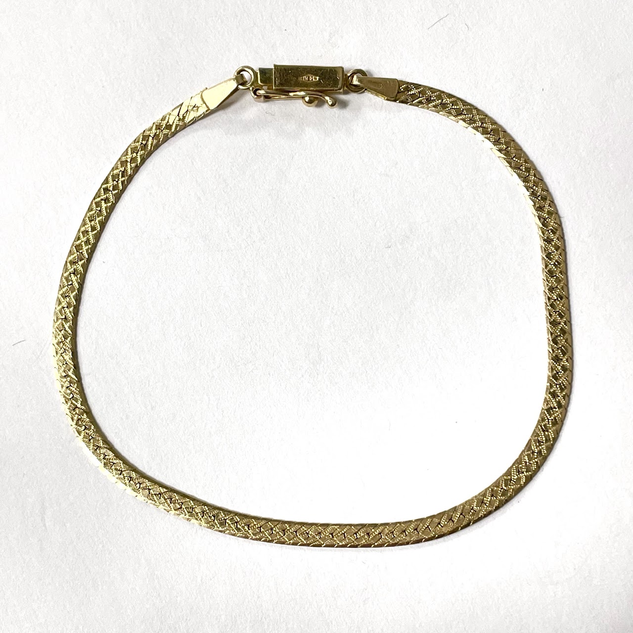 14K Gold Etched Flat Chain Bracelet