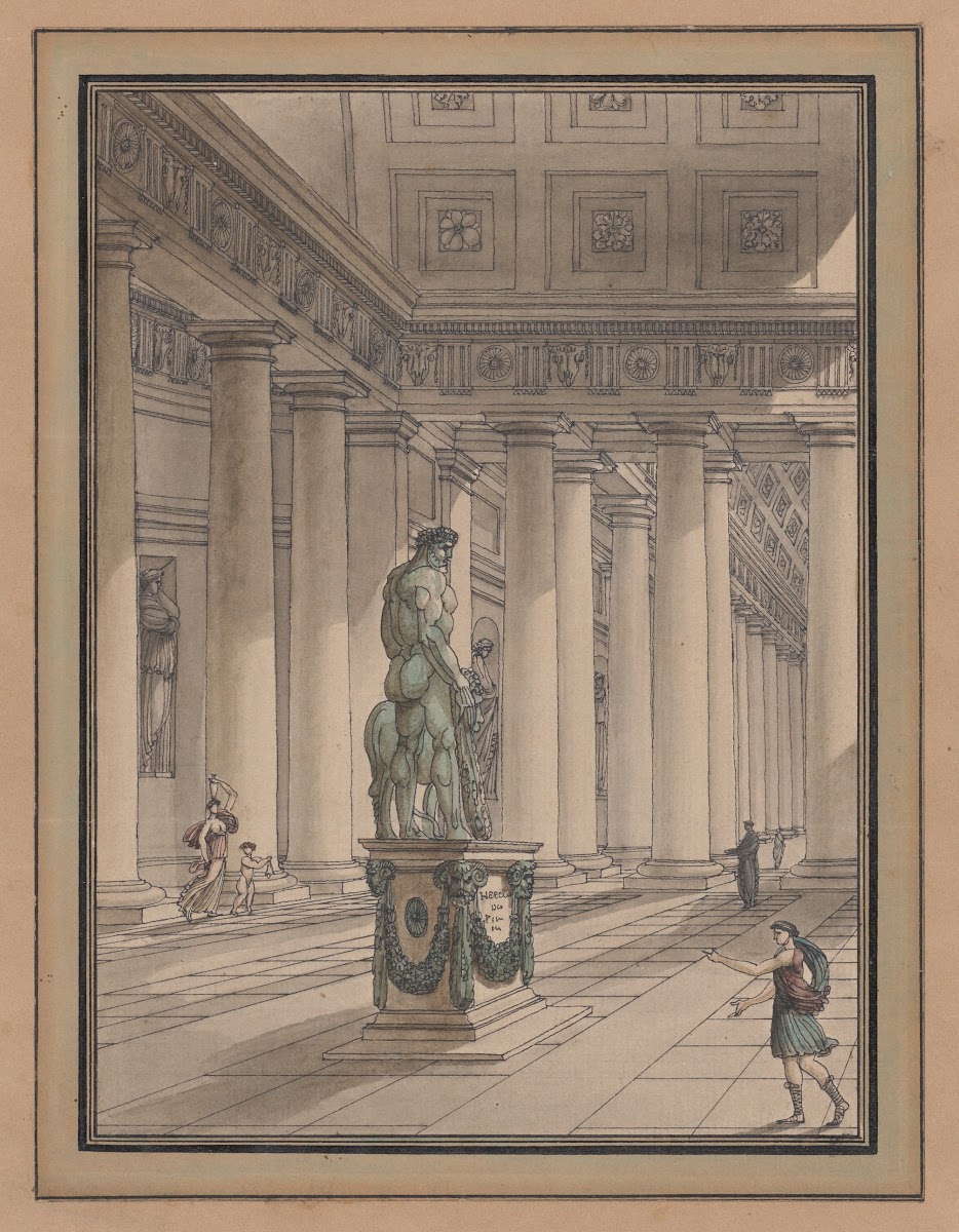 Classical Interior With A Statue Of Hercules Ca 18001811