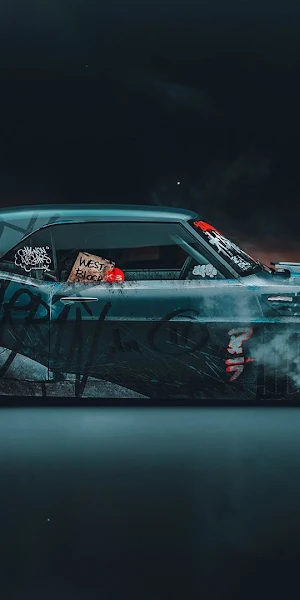 Car, Red, Black, White, Wreck, Vehicle Wallpaper Background