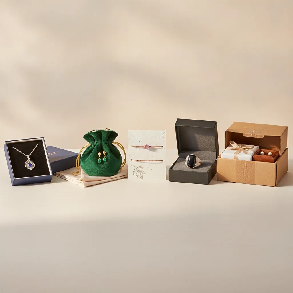 Best packaging ideas for handmade jewelry shown as a premium roundup of five packaging styles for boutique and private label brands