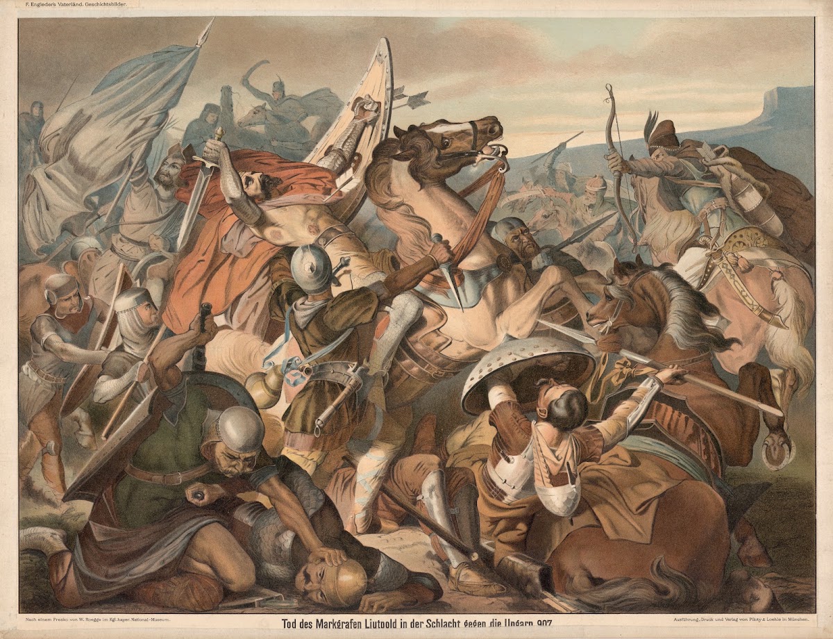 Tod des Markgrafen Liutpold in der Schlacht gegen die Ungarn 907 19th century