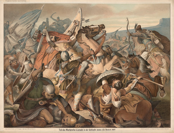 Tod des Markgrafen Liutpold in der Schlacht gegen die Ungarn 907 19th century