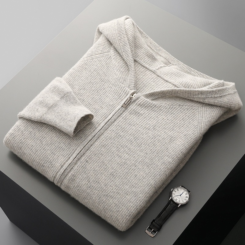 Herren-Kaschmir-Strickjacke mit Kapuze, dick
