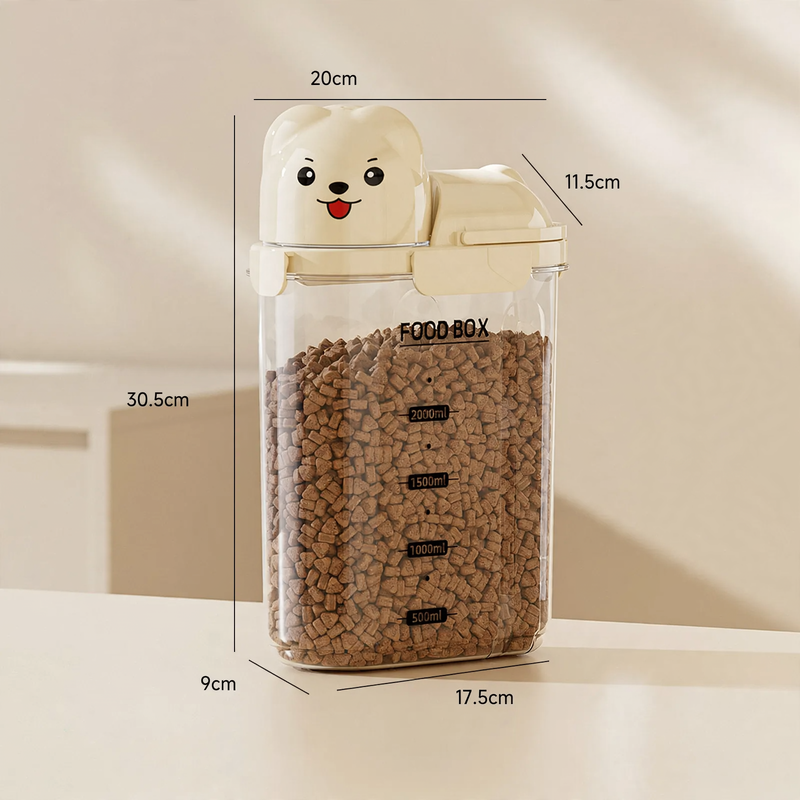 Storage container for pet food and groceries, 1–2 L