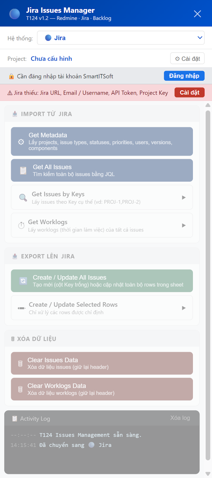 Đổi sang Jira ngay trong panel, nhãn và màu đổi theo