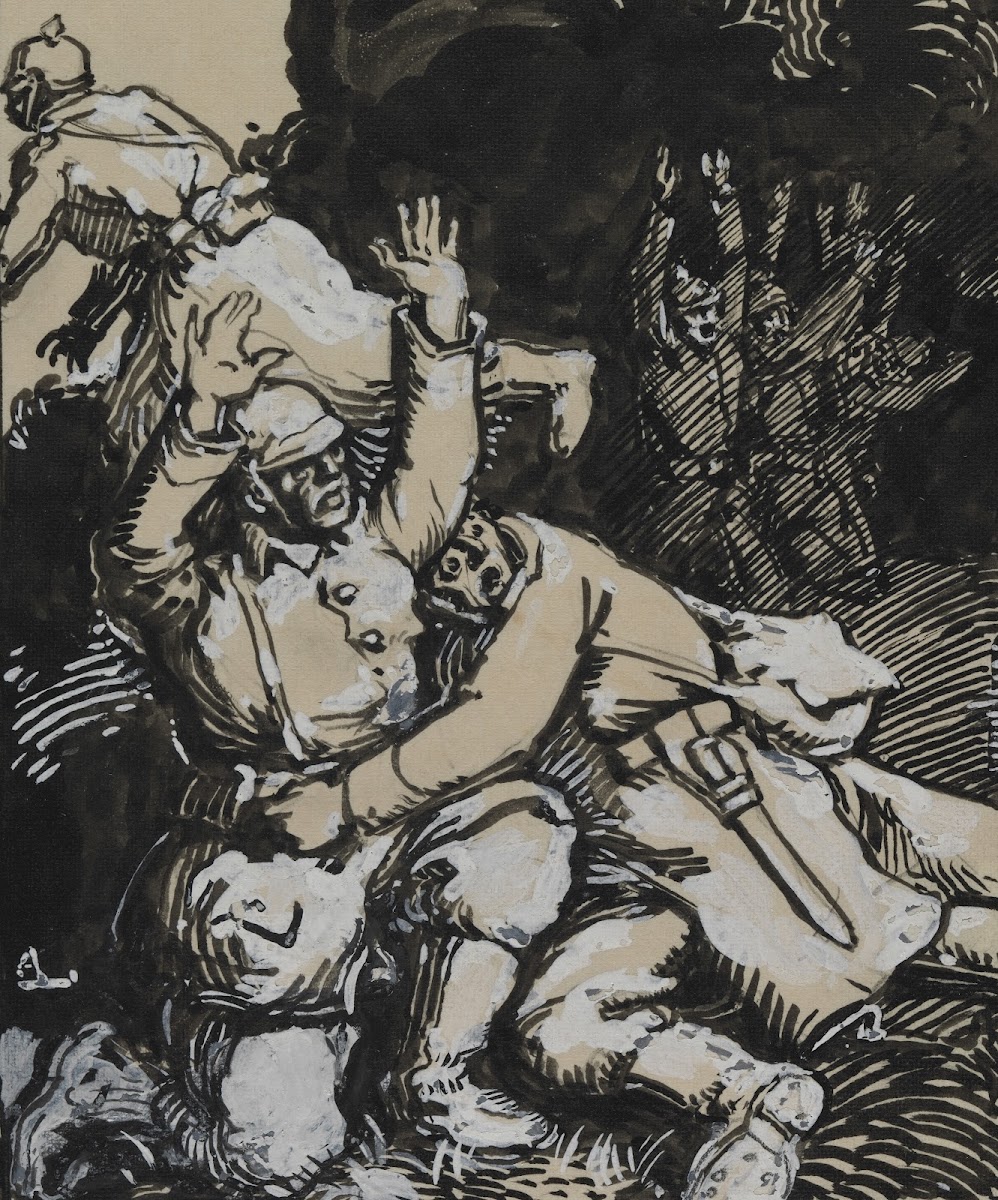 Dans une tranchée des soldats allemands se rendent 1914