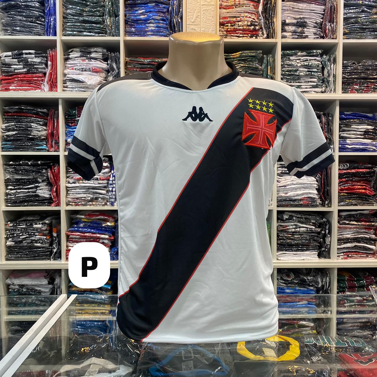 Camisa Vasco da Gama Kappa branca com faixa preta diagonal - P – Atacado no Brás