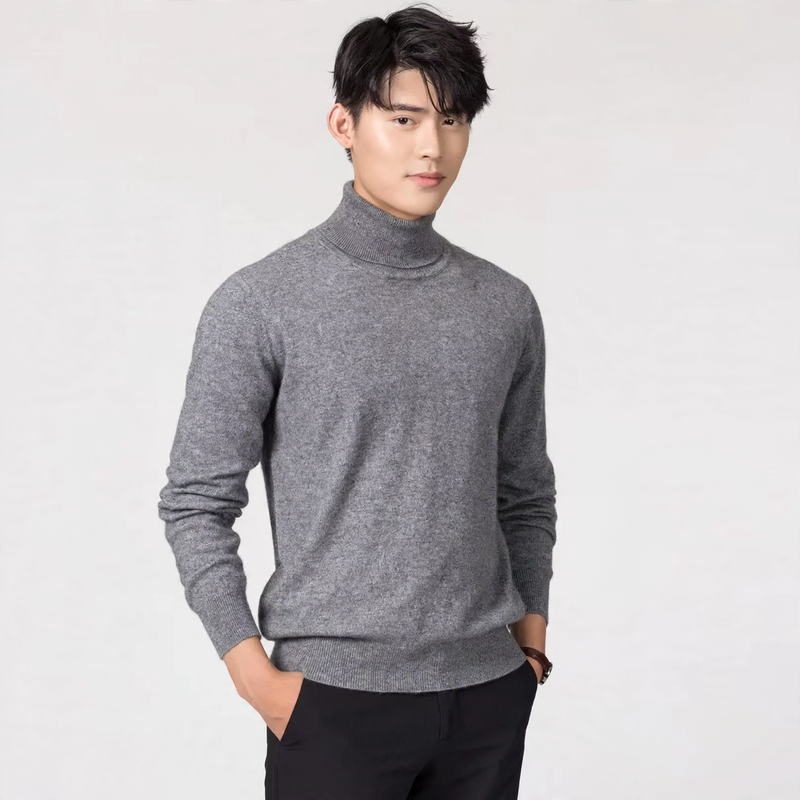 Men's wool sweater, turtleneck, easy-care