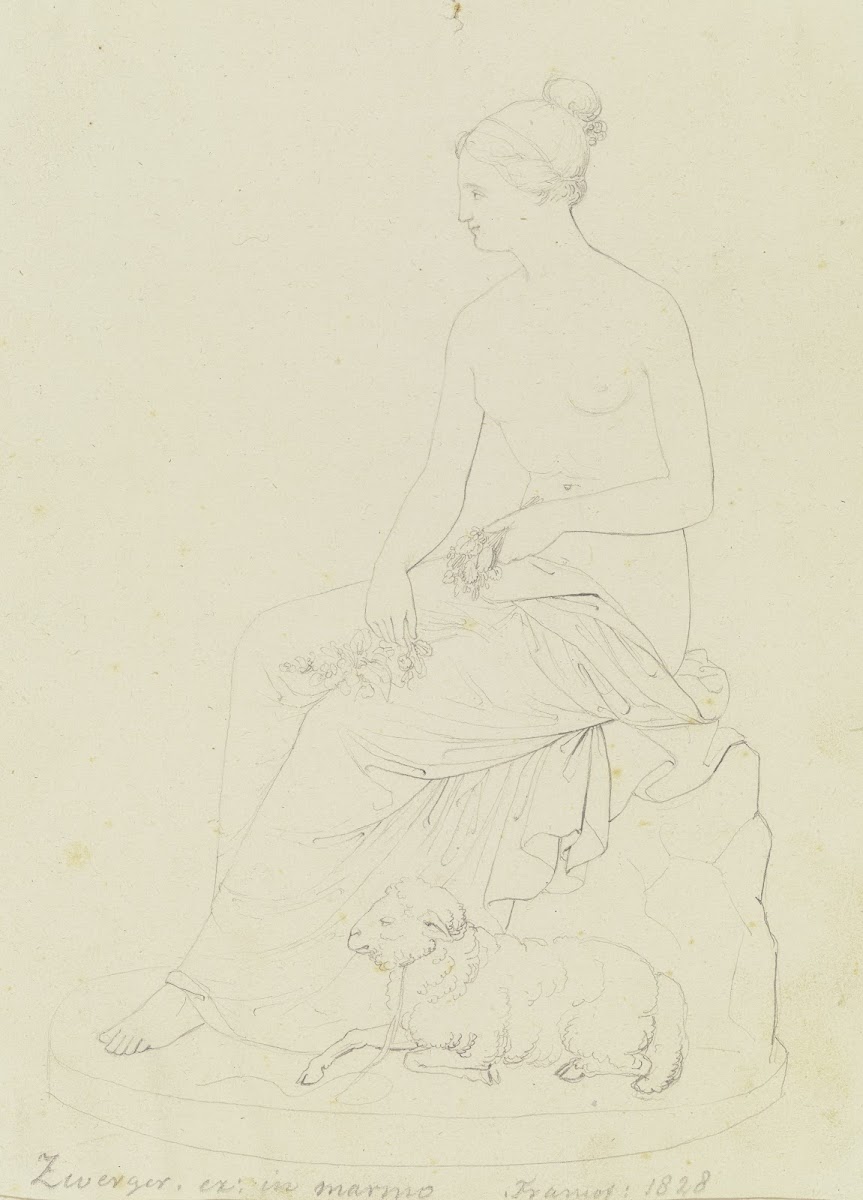 Sitzende Weibliche Figur Mit Blumen In Den HäNden Zu Ihren FüßEn Ein Lamm 1828