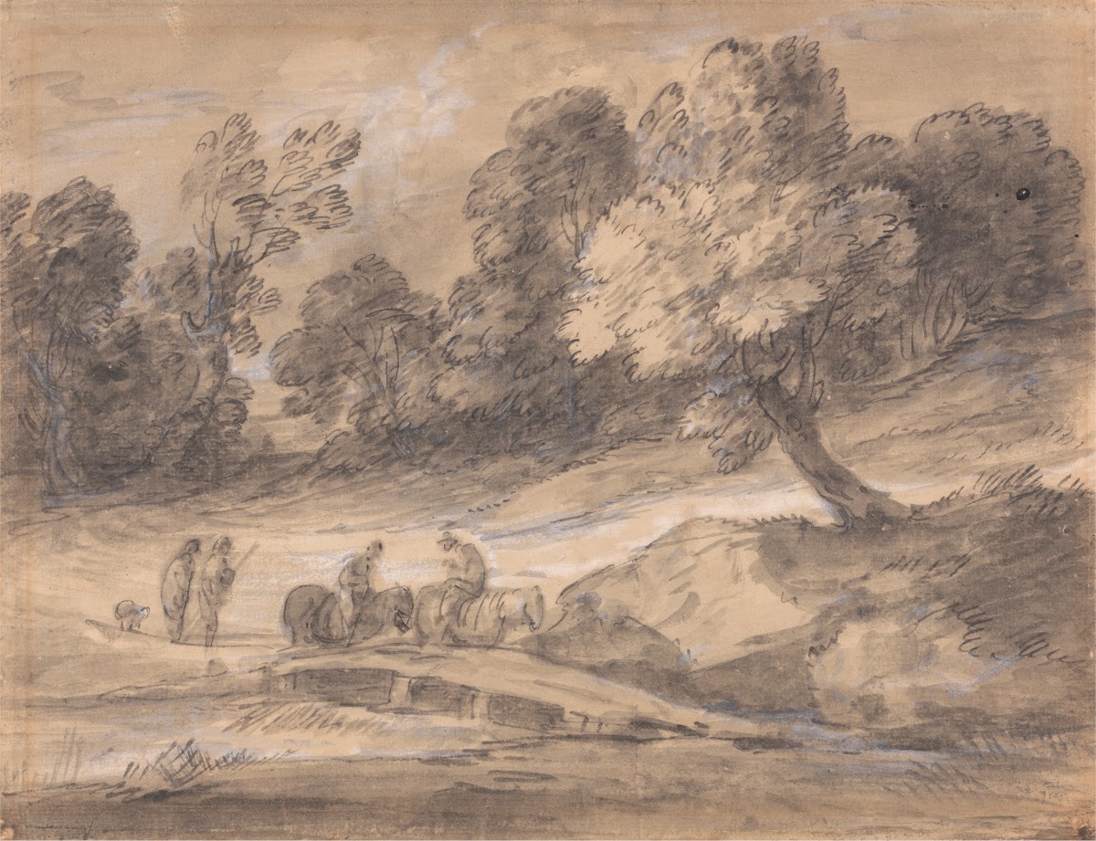 Wooded Landscape with Figures on Horseback Crossing a Bridge between 1775 and 17