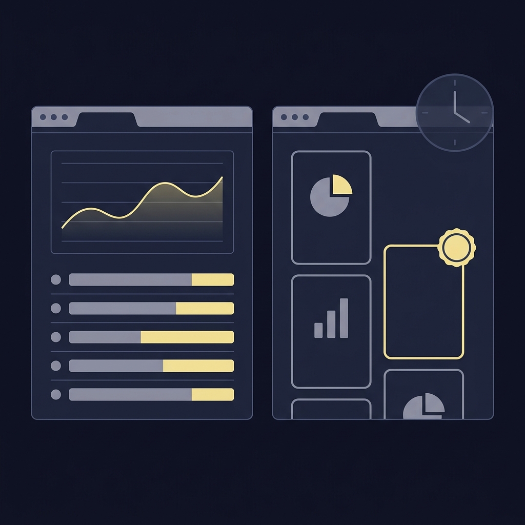 Minimalist 2D vector illustration of two side by side browser windows comparing betting interfaces illustrating nfl teams odds to win super bowl with charts bars and a small analog clock overlay