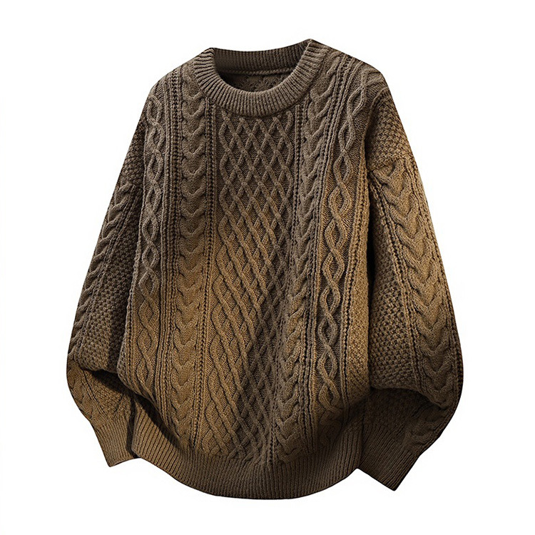 Men's Knitted Sweater with Cable Pattern