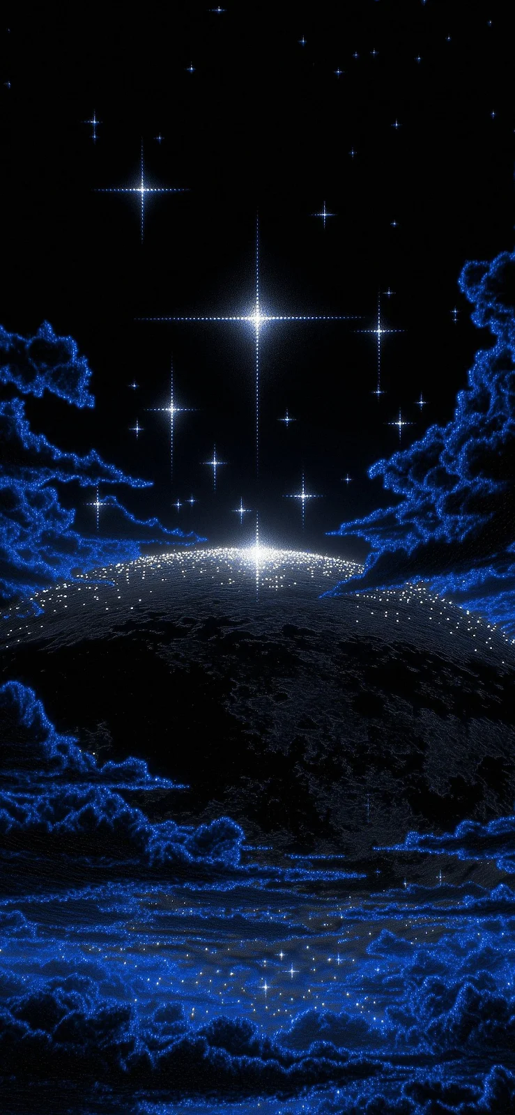 Starry Night Over Blue Clouds - Pixel Art Illustration Full HD iPhone Wallpaper (1344x2911)