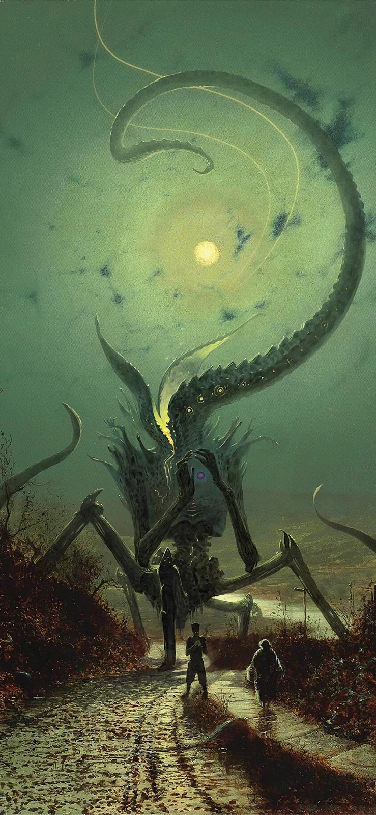 Giant Eldritch Monster On Road - Digital Fantasy Painting iPhone Wallpaper (1055x2285)