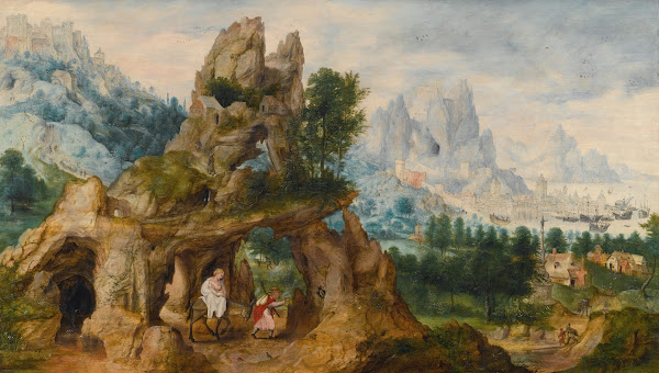 An Extensive Rocky Landscape With The Flight Into Egypt