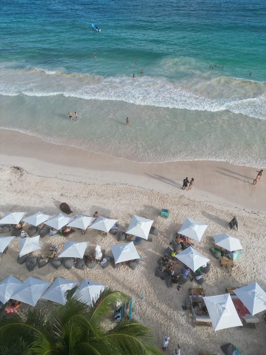Aerial view of the beach club by Parque del Jaguar