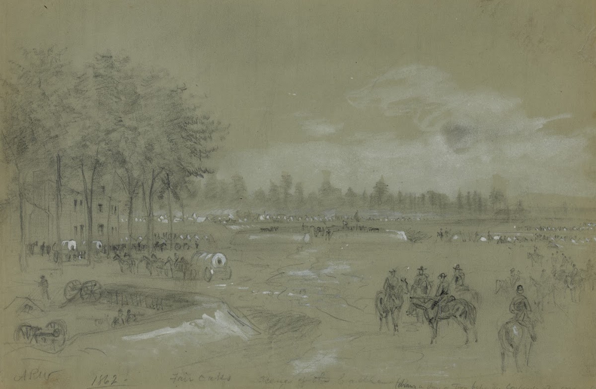 Fair Oaks scene of the battle drawn a day or two before the Confederate assault