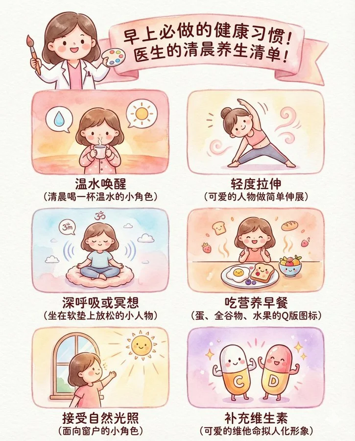 Infografía en acuarela dibujada a mano con un ilustrador de dibujos animados, un doctor, linda y fresca.