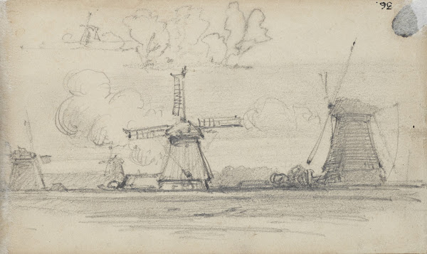Sketch of landscape with windmills circa 1870 1871