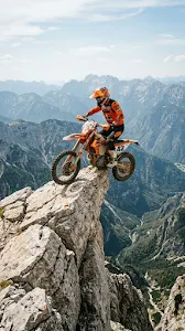 Dramatic Photograph of a Motocross Rider Perched on a Steep Cliff Overlooking a Valley