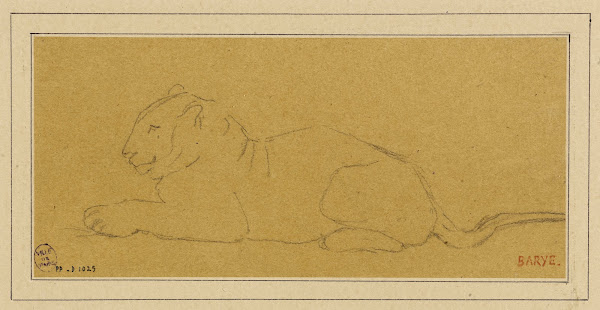 Tigre de profil couché à gauche 19th century