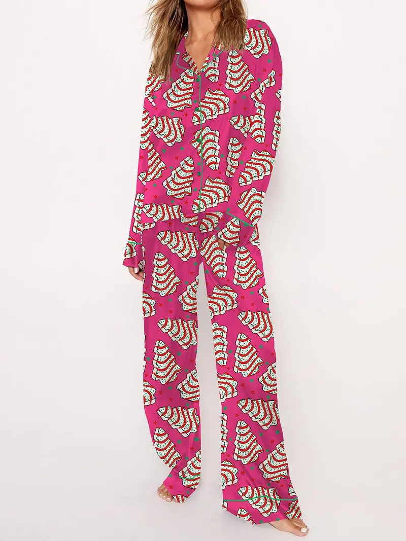 Women's pajama set with Christmas motif, long sleeves, set