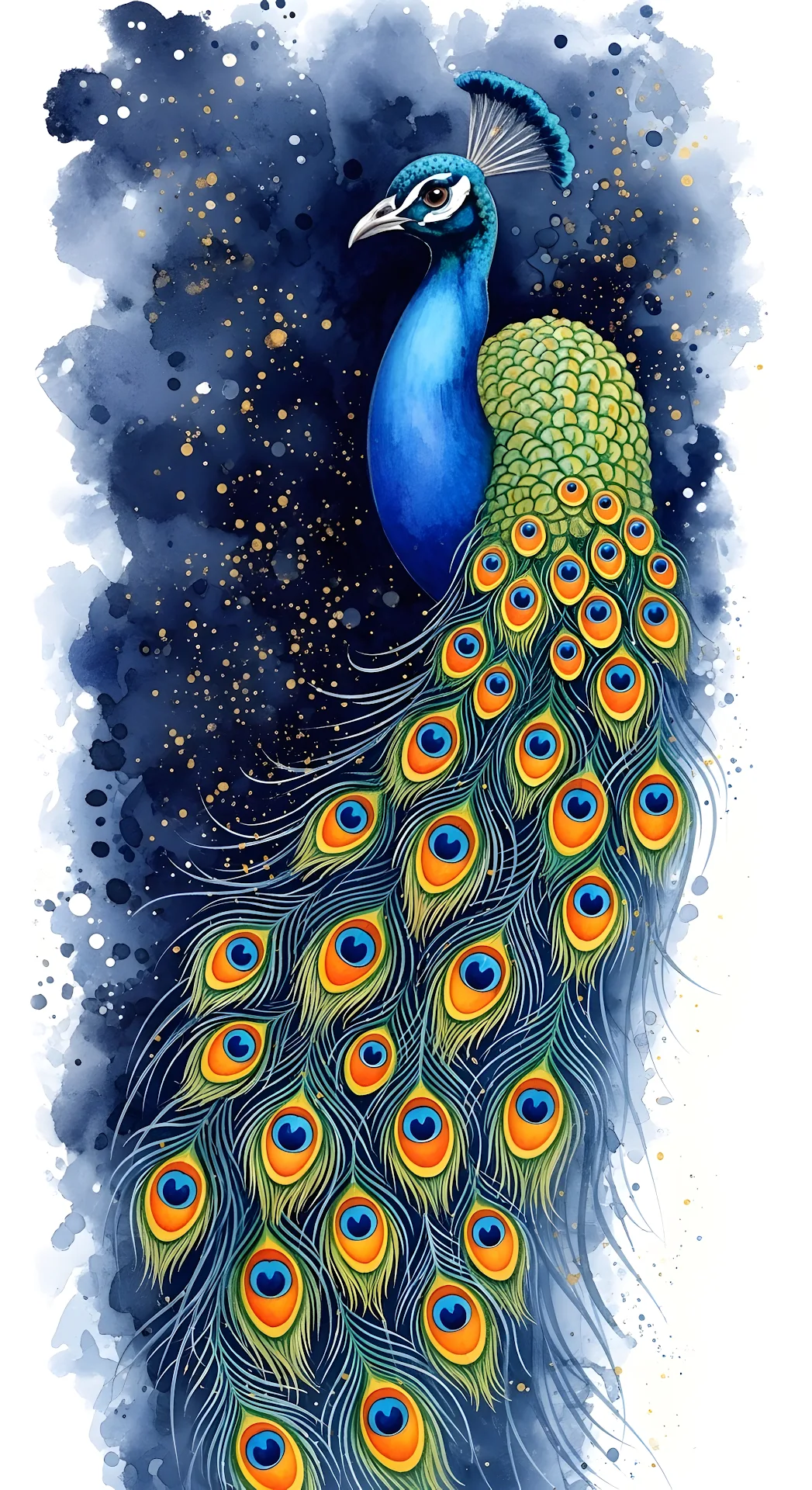 Watercolor Peacock with Vibrant Feather Eyes - Free 4K mobile Wallpaper