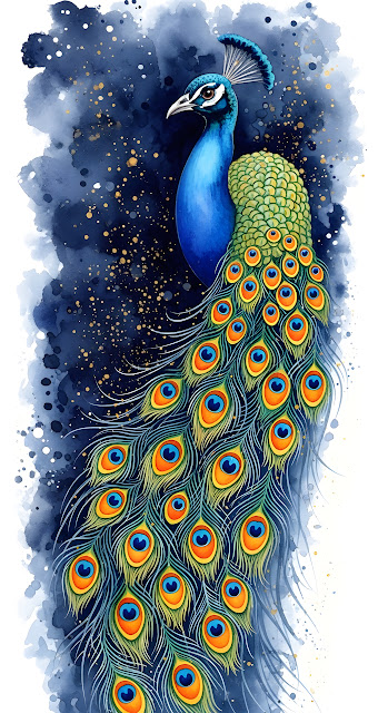 Watercolor Peacock with Vibrant Feather Eyes - Free mobile Wallpaper