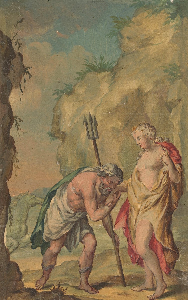 Ontwerp voor een behangschildering met Neptunus en Coronis 1751