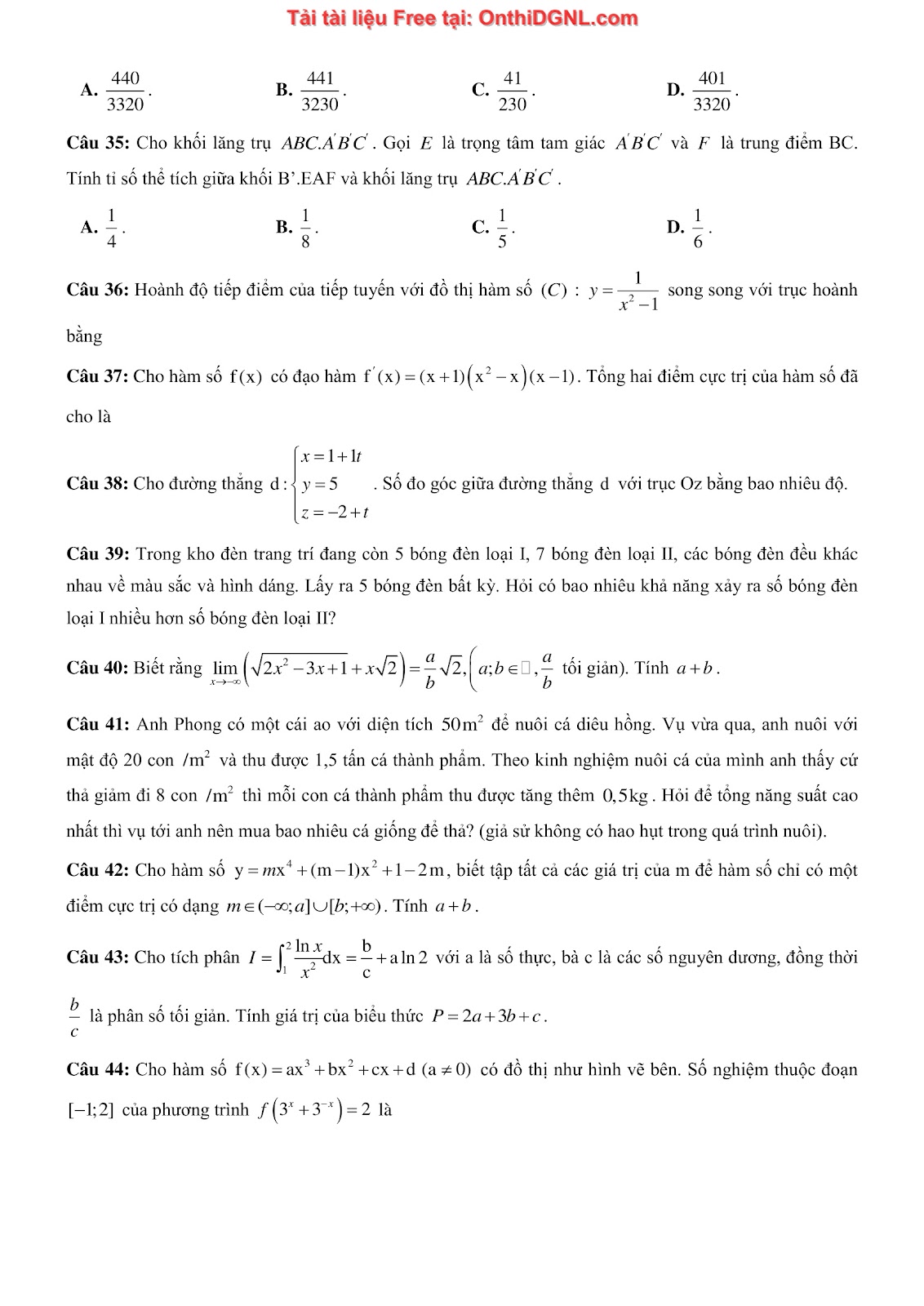 1300 bài tập môn Toán - Ôn thi ĐGNL ĐHQG Hà Nội Phần 17