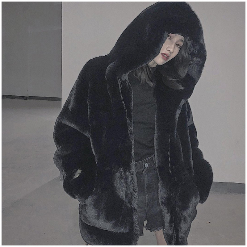 Casual Faux Fur Coat with Hood for Women
