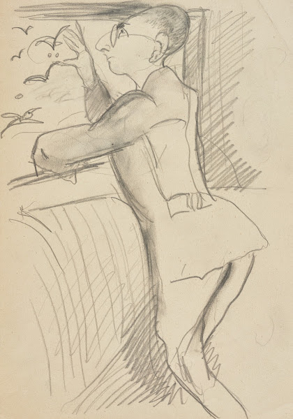 Aus dem Fenster schauender Mann Max Pretzfelder 1920 1925