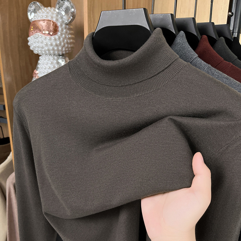 Men's sweater made of silk and sheep wool, standing collar