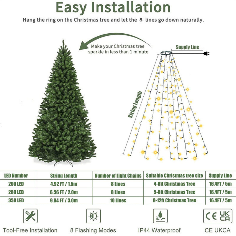 LED-Weihnachtsbaum-Lichterkette mit Sternaufsatz
