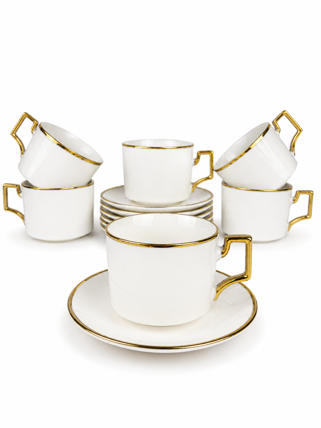 Set De Pocillos Con Plato Borde Dorado 200Ml X 6 - 5.5 Pulgadas — imagen 2