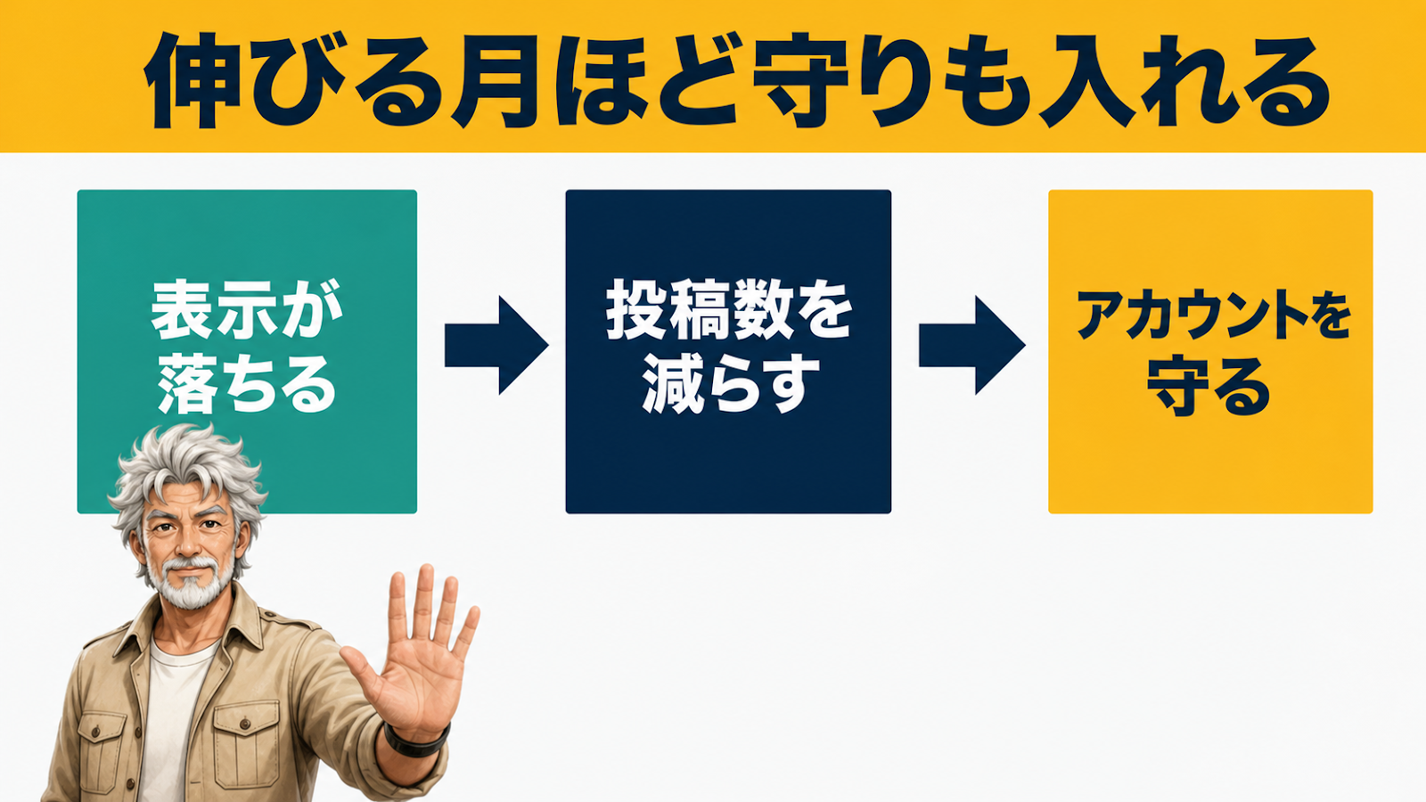 表示が落ちたら投稿数を減らしてアカウントを守る図