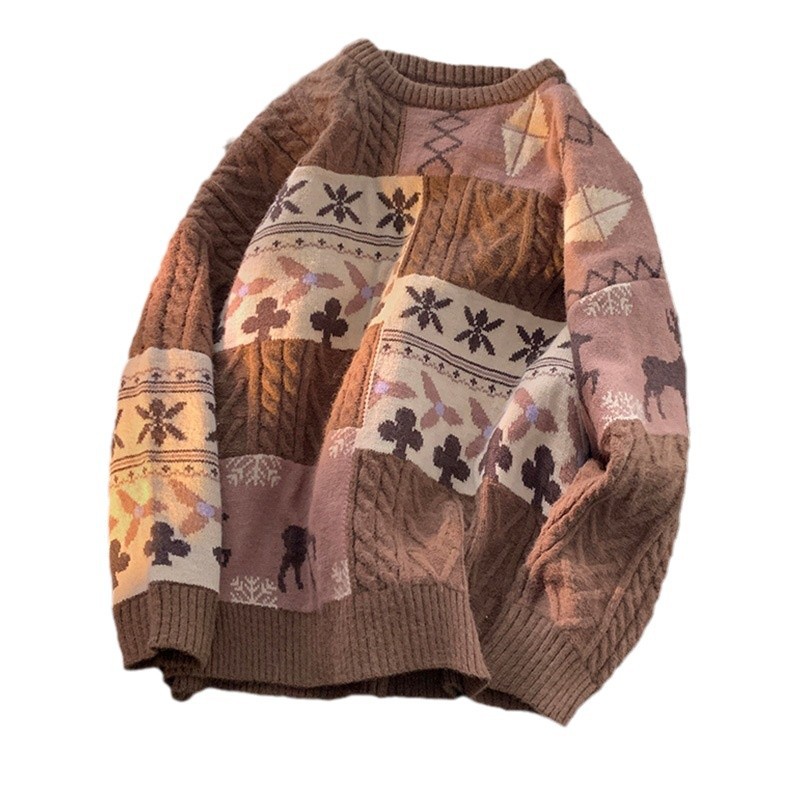 Knitted sweater with round neckline, vintage style